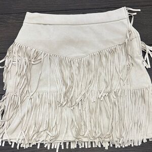 Miami Cream Fringe Mini Skirt